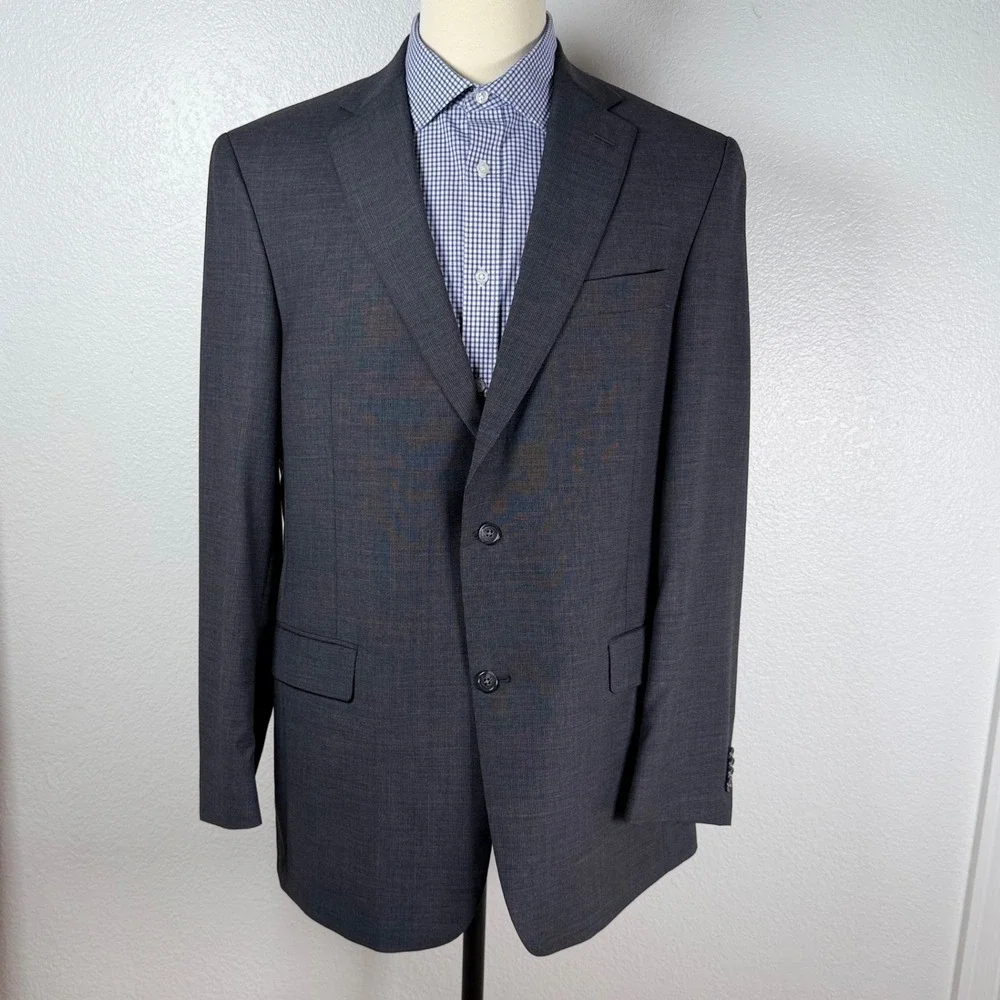 Hart Schaffner Marx Mens 44L Blazer Charcoal Textured Two Button Vtg USA Made